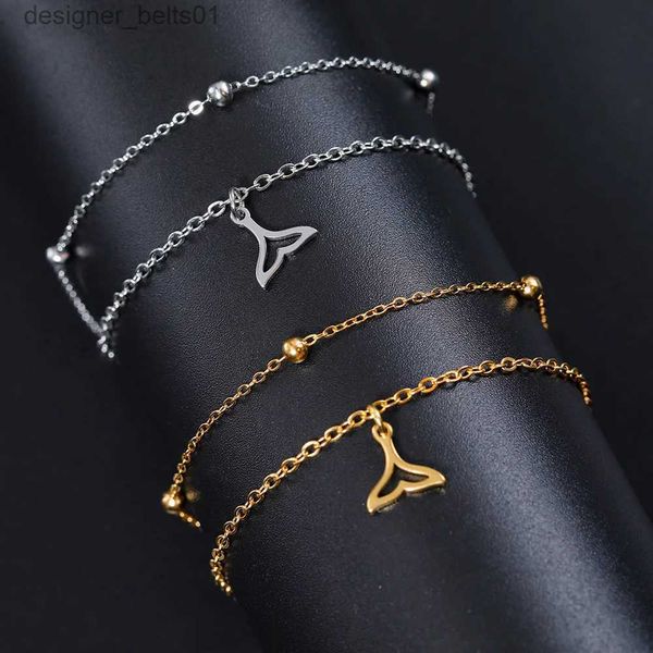 Braccialetti con ciondoli Cazador Carino Coda di Balena Bracciale con ciondoli per le donne Acciaio inossidabile Animale Orso Libellula Bracciale a doppia catena Regali Gioielli NewL231214