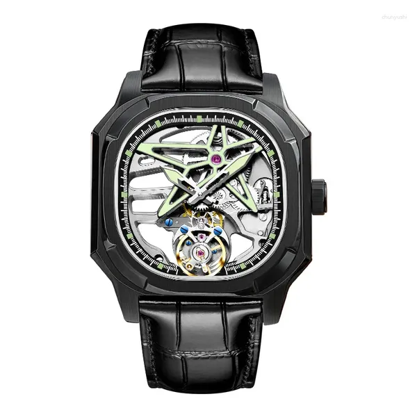 Наручные часы AESOP Super Punk Skeleton Tourbillon Watch Мужские восьмиугольные квадратные часы с ручным заводом и сапфировым стеклом 1963 Механические часы 7052G Светящиеся