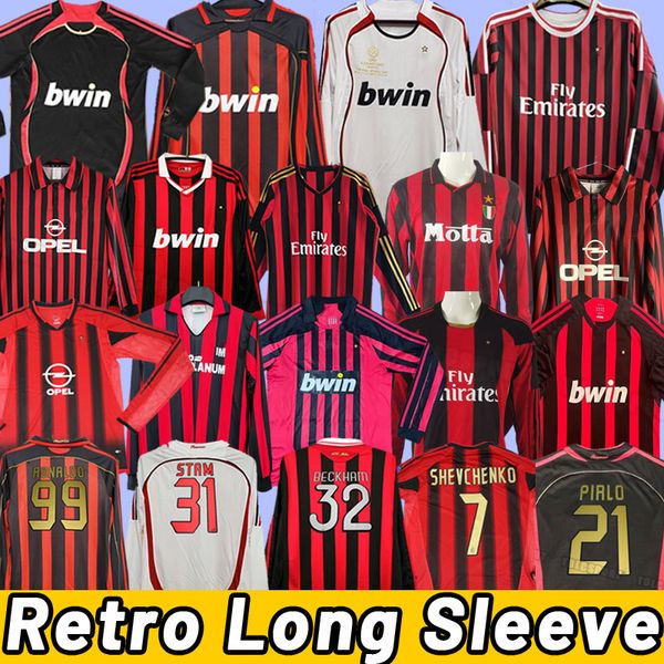 Milan Retro Futbol Formaları Ronaldinho Beckham Maldini Pato Seedorf Inzaghi İbrahimovic Pirlo Vintage Uzun Kollu 06 07 08 09 10 14 15 99 00 88 89 04 05 12 2007 2008 2008 2008