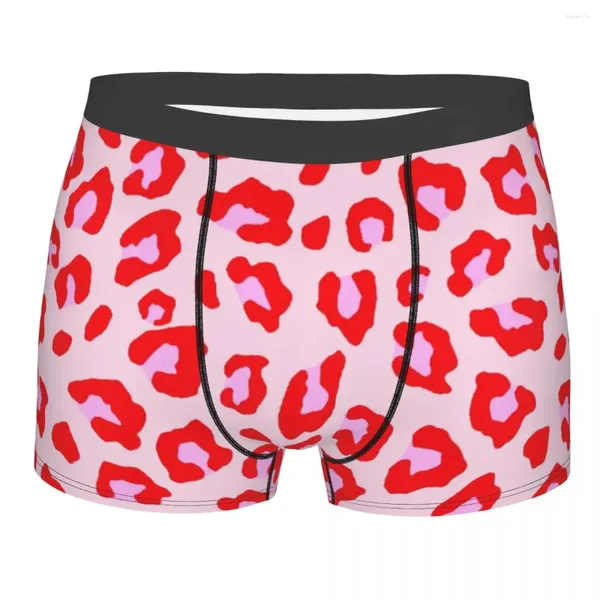 Cuecas leopardo impressão vermelho e rosa roupa interior homens personalizados pele de pele boxer briefs shorts calcinha macia