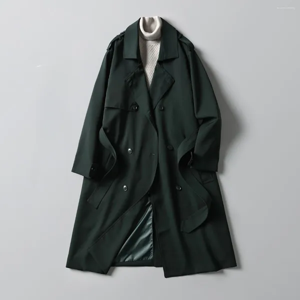 Trench da uomo 2023 coreano autunno bavero cappotto di media lunghezza stile britannico cravatta vita allentata abbigliamento casual firmato