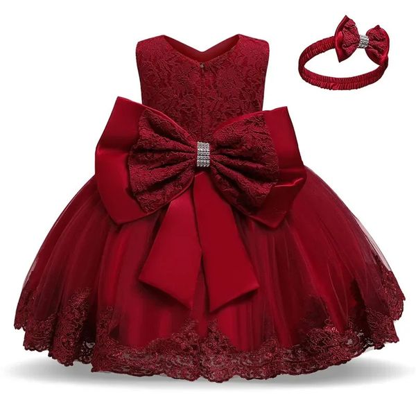 Vestidos de meninas vestido para 15 anos sem mangas renda elegante vestido bonito nascido infantil aniversário batismo vestidos vermelho natal 231211