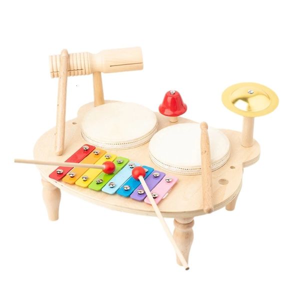 Teclados Piano 5in1 Instrumento de Música de Madeira Drum Set para Bebê Sensory Percussion Toy Orff Learning Toddler 231211