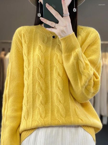 Женские свитера, женский зимний свитер из мериносовой шерсти, толстый теплый пуловер с круглым вырезом, большой размер, с длинными рукавами, свободный кашемировый трикотаж, повседневная ткань