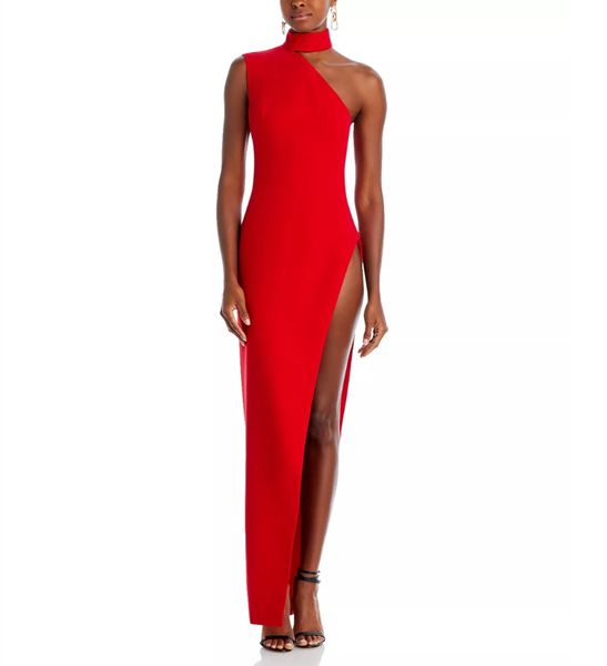 Sexy lange Kreppenhalter -Nacken -Abschlussballkleider mit Schlitzscheide rote ärmellose bodenlange Partykleid Maxi formelle Abendkleider für Frauen