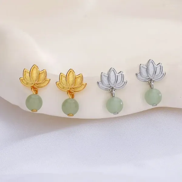 Baumeln Ohrringe Chinesischen Stil Frauen Lotus Süße Elegante Nachahmung Hetian Jade Mädchen Drop Mode Schmuck Hanfu Ornament