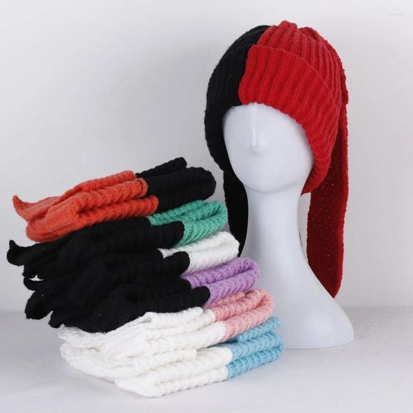 Береты, разноцветные вязаные шерстяные шапки с длинными ушками, забавные индивидуальные модные повседневные стили Y2k для влюбленных