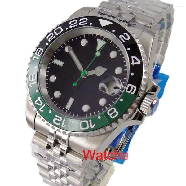 Orologi da polso 40mm NH35A Orologio automatico a mano verde per uomo Giappone PT5000 Vetro zaffiro Lunetta in ceramica Fascia a vite Corona