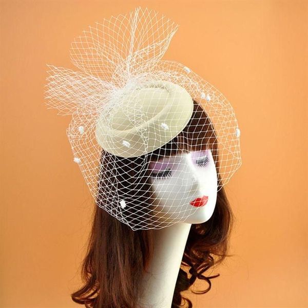 Outros suprimentos de festa de evento Womens sentiu fascinator chapéu topper malha fishnet véu pequeno ponto de onda de pelúcia grampos de cabelo casamento nupcial 277d