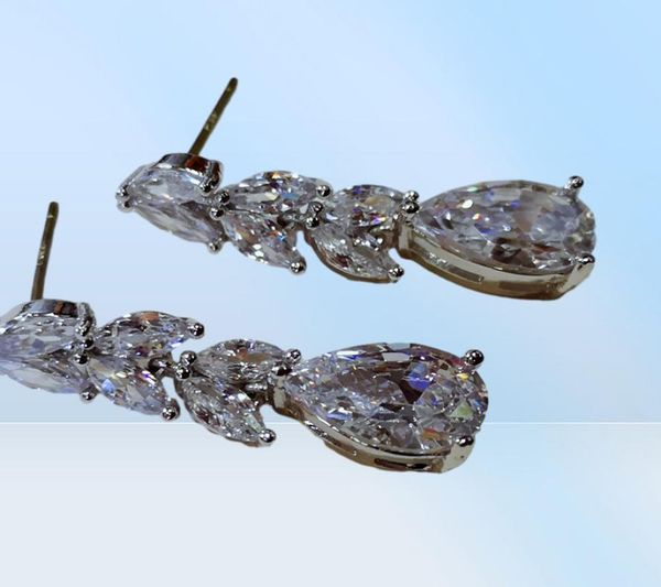 Модные женские серьги-капли с бриллиантами в виде листьев, стерлингового серебра 925 пробы, серьги с белыми бриллиантами, свадебные украшения в стиле бохо, длинные висячие серьги7377511