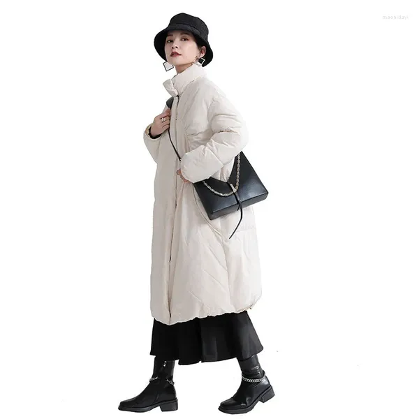 Trench da donna Giacca imbottita in cotone da donna 2023 Colletto alla coreana di nicchia Moda addensato lungo cotone sciolto monopetto JD2134