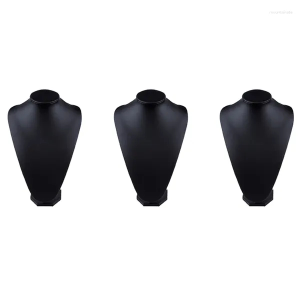 Bolsas de jóias 3x suporte preto colar de corrente média busto display PU vitrine