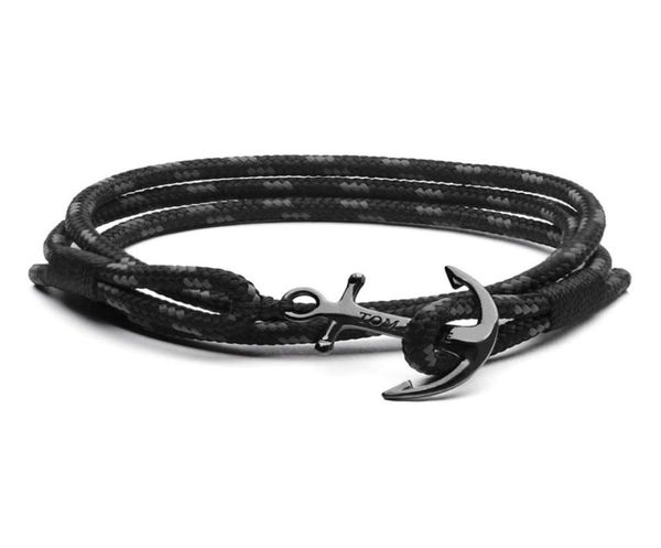 Bracciale Hope 4 Tom Taglia Fatto a mano Nero Triplo filo Corda in acciaio inossidabile Ancora con ciondoli con scatola ed etichetta Th64209083