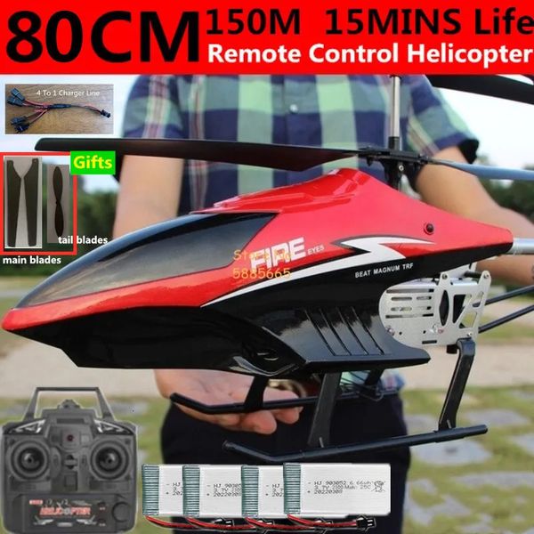 LED Flying Toys 80cm Big Alloy Remote Control Helicóptero Modelo Dupla Hélice Flexível Anti Crash Colorido Luz Elétrica RC Brinquedo 231212