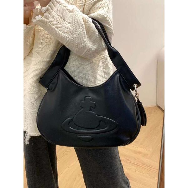 Borsa Vivienne Westwoods Borsa Viviennewestwood New Stage Relief Saturn Borsa da donna Borsa da donna di nicchia Designer Vintage Nappa Borsa a spalla singola con croce diagonale scura