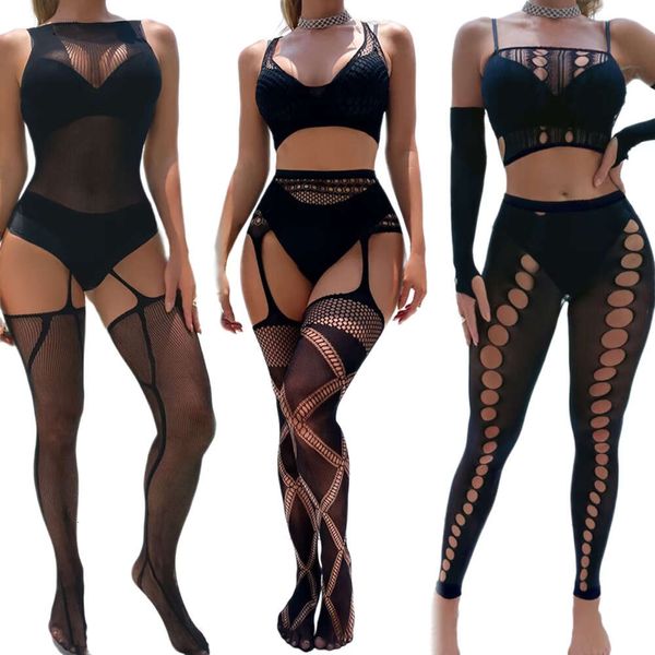 Kadın Vücut Çorapları için Sıcak Babydoll Net Socks Seksi Bodysuits Lingerie Fishnet Meyes Kostümleri iç çamaşırı içi boş set seksi