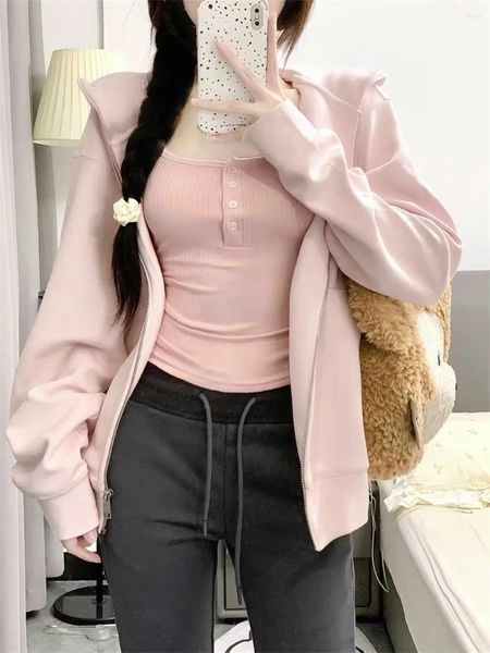 Felpe con cappuccio da donna Casual Donna 2023 Inverno Moda Donna Pendolari Rosa Solido Maniche lunghe Coulisse Felpa con cappuccio per Capispalla