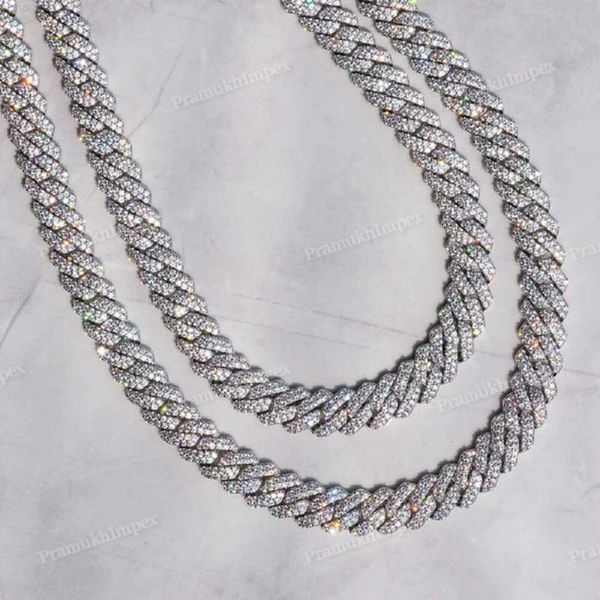 Moda Icepado completo 12mm Moissanite Chain Link Chain 14K Gold Pass Diamond Tester VVS Colar de diamante para homens