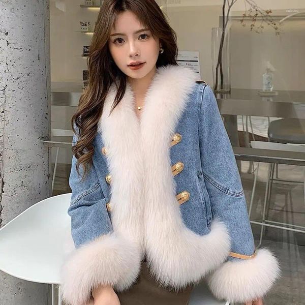 Damenjacken Winter Frauen Denim gespleißt Daunen Baumwolle Liner Mantel Kunstpelz Rand kurze Nerz Patchwork Jeans Jacke Parkas Cardigan Tops