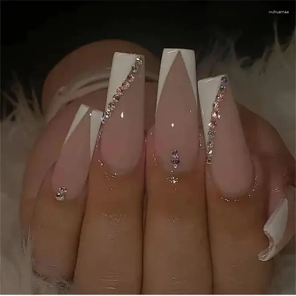 Falsas unhas pretas francesas extra longas padrão de fogo caixão falso com cola unha falsa bailarina dicas de arte de unhas