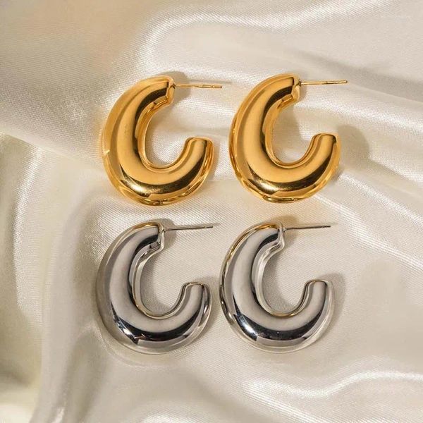 Orecchini a cerchio Vintage color oro Hollow Chunky per le donne Bijoux esagerati in metallo geometrico a forma di C