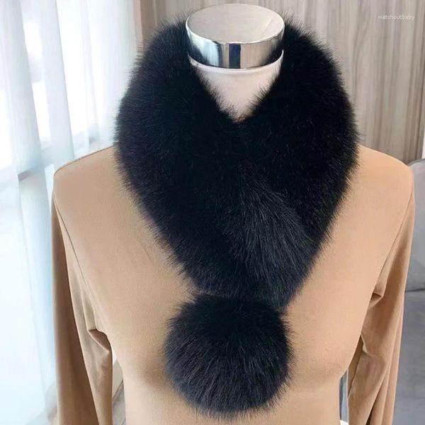 Bufandas Bufanda de piel sintética de invierno para mujeres Collar de felpa con gran pompón peludo Cuello de bola de pelo al aire libre Calentador cálido mullido