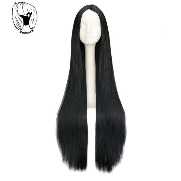 Parrucca nera 100 cm/40 pollici parrucche lunghe sintetiche resistenti al calore costume di carnevale di Halloween cosplay capelli lisci