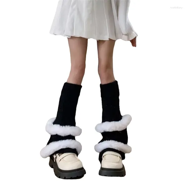 Meias femininas chronstyle com nervuras de pele sintética guarnição joelho bota alta punhos bonito lolita festa streetwear 2024