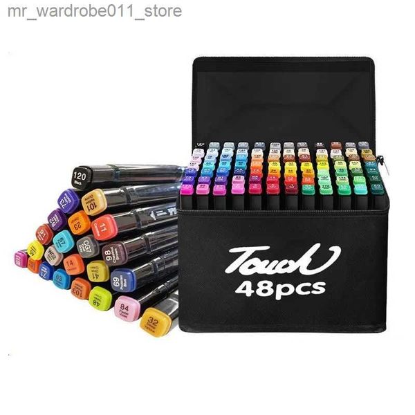 Canetas pincel aquarela 48 unidades de canetas marcadoras coloridas para arte, conjunto de tinta aquarela à base de álcool de dois lados para desenho de desenho animado, pintura de esboço, aluno iniciante F246 Q231212