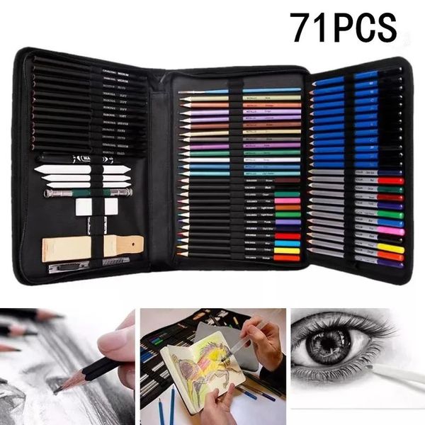 Lápis 72 peças conjunto de pintura de chumbo de cor profissional kit de pincel de esboço fácil e rápido de usar para artistas iniciantes em belas artes 231212