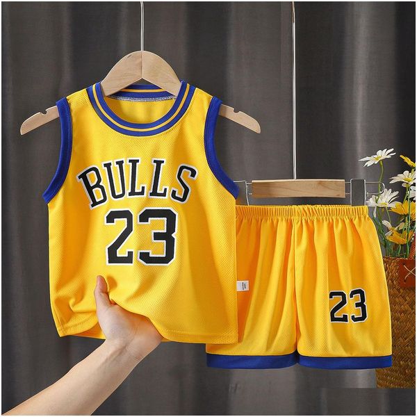 Kleidung Sets Kleidung Sets Jungen Sommer Basketball Uniform 2 stücke Weste Hosen Schnell Trocknende Kleidung 2 14 Jahre Kinder Shorts hülse Homewear Dhf9L