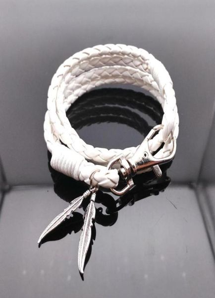 Link chain pulseiras de couro para mulheres pulseira branca homens planta folha mão envoltório trançado pulseira longo 42cmlink linklink5697801