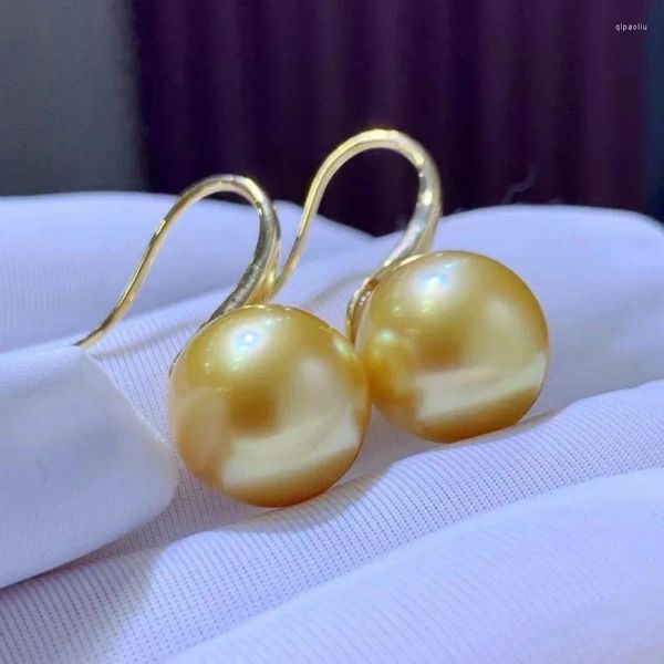 Orecchini pendenti 12-13mm Nanyang Perle d'oro Perle di mare Gancio per l'orecchio 18K Tacchi alti spessi Cerchio perfetto Basic Flawless