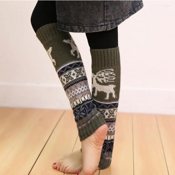 Mulheres meias longas natal perna mais quente inverno quente malha joelho alta legwarmers meias leggings