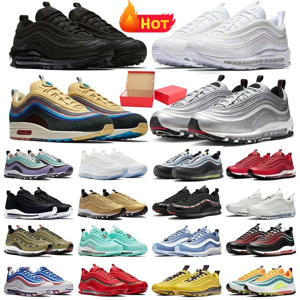 Kutu OG 97S 97 Ayakkabı Tasarımcısı Erkek Kadın Ayakkabıları Üçlü Beyaz Gri Siyah Sean Wotherspoon MSCHF X INRI İsa Militia Yeşil Silver Bullet Spor Eğitmenleri