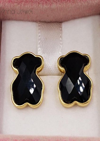 Orso gioielli in argento sterling 925 ragazze A noi Orecchini in oro nero per donna Charms 1pz set regalo di compleanno per festa di nozze Orecchino Lux4316582