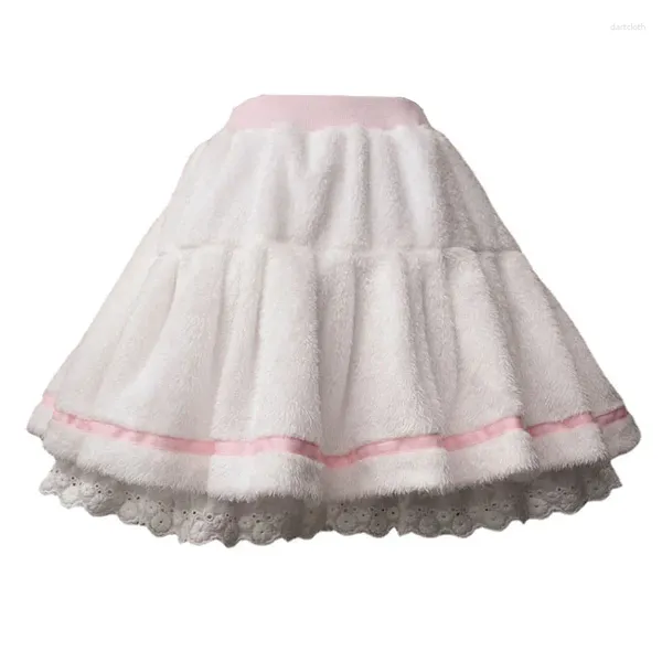 Saias Mini Saia Bloomer Calças Doce Lolita Fleece Mulheres Outono Inverno Estudante Bottom Quente Curto Plissado Para Meninas