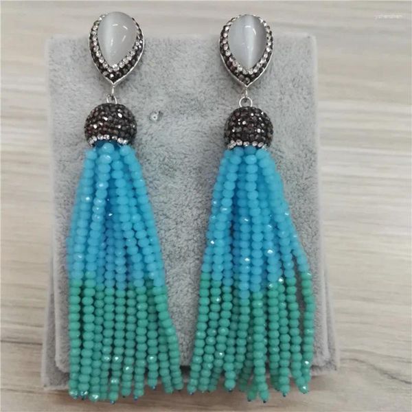 Dangle Ohrringe Bohemia Schmuckanschluss Charme 2 mm blau zartes grüne Perlen 12 Reihen Joint Perlen Quasten Ohrring für Frauen