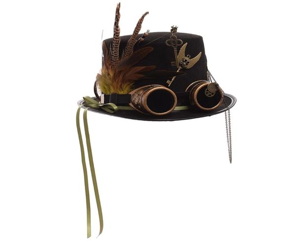 Steampunk Hut Männer Frauen Schutzbrillen Feder Zahnradköpfe Goth Lolita Black Fedoras Top -Hüte 2202173458021