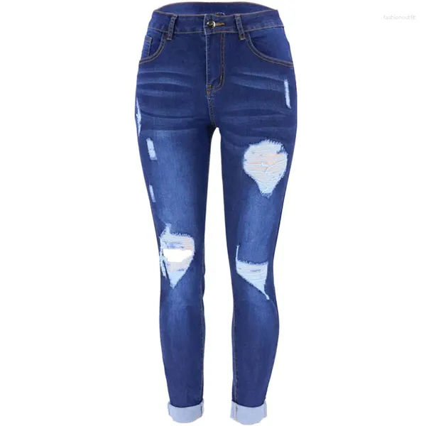 Jeans da donna Pantaloni di grandi dimensioni Elasticità a vita alta Moda sottile Abbigliamento consumato e lavato 2023