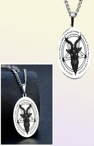 Anhänger Halsketten Webelstahl Lucifer Satan Halskette 666 Dämon Round Pentagram Solomon Schädel Ziegenkopf Unisex Schmuck 1123698