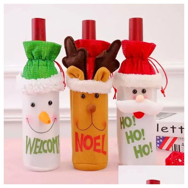 Decorações de Natal 2023 Decorações de Natal para casa Papai Noel garrafa de vinho Er Snowman Stocking Gift Holders Xmas Navidad Decor DHDL0