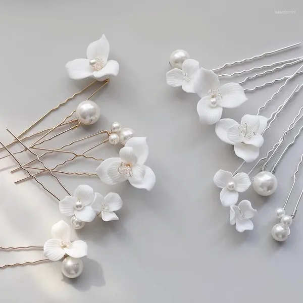 Fermagli per capelli Accessori da sposa Spilli per fiori in porcellana Forcine per capelli color argento oro per spose Pezzi per la testa da donna Gioielli da sposa