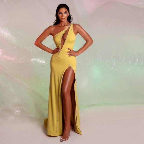 Parti Elbiseleri Seksi Zarif Deniz Kızı Uzun Gece Elbise Bir Omuz Kolsuz Kristaller Yüksek Yıkım Kadın Pageant Balo Plus Boyut