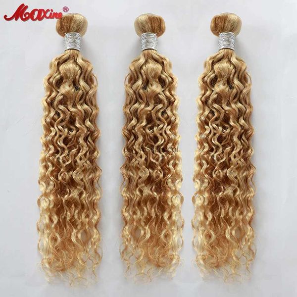 Perucas de renda mel loiro cabelo pacotes p27/613 destaque onda água pacotes 30 Polegada ombre loira cor cabelo encaracolado tecelagem bundlesl240124