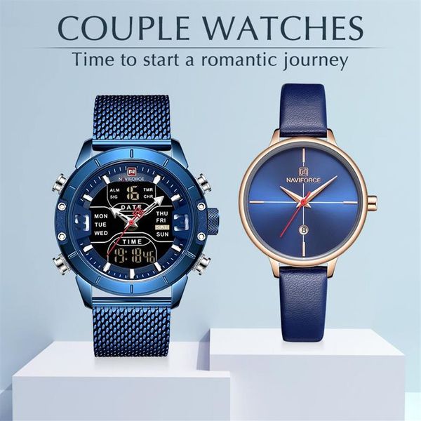 Coppia Orologi NAVIFORCE Orologio da polso al quarzo in acciaio inossidabile delle migliori marche per uomo e donna Orologio casual alla moda Set da regalo per 261O