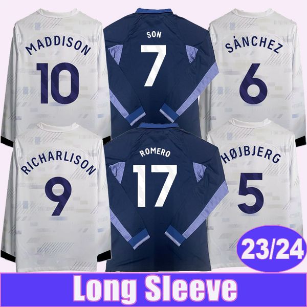 23 24 Sanchez Filho Mens Manga Longa Camisas de Futebol Hojbjerg Romero E. Royali Home White Away Camisa de Futebol Uniformes