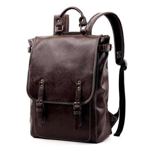 Mochila vintage homens para adolescentes sacos de escola masculino grande capacidade laptop mochilas couro preto coreano travel254w