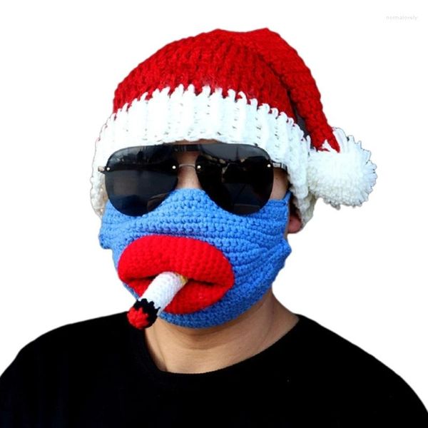 Berets Weihnachtsmütze Unisex Erwachsene Kinder Weihnachtsmann mit lustiger Bartmaske Weihnachtsfeiertag für festliche Party Jahr Geschenk Dekor R7RF
