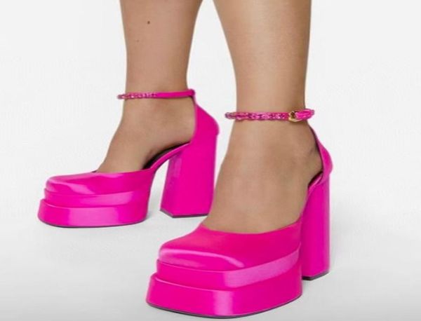 Novo sexo women039s vestido sapatos sandálias 15cm bomba de couro saltos grossos plataforma women039s multicolorido rosa grande 35428604456